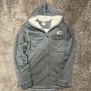 Grey North Face Sherpa lined M button up jacket